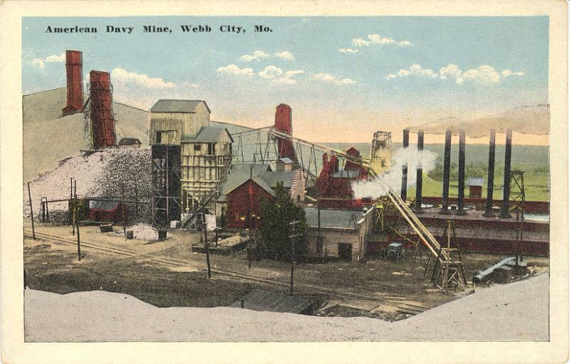 Davy No. 3 Mine Joplin.jpg - AMERICAN DAVY MINE WEBB CITY MO. POSTCARD CA. 1920 - The postcard marking apparently misspelled the Davey Mine.  The bowl engraving and postcard picture are identical.  Webb City is located approximately 7 miles northeast of Joplin.